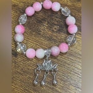 Pink and Silver Beaded Bracelet
